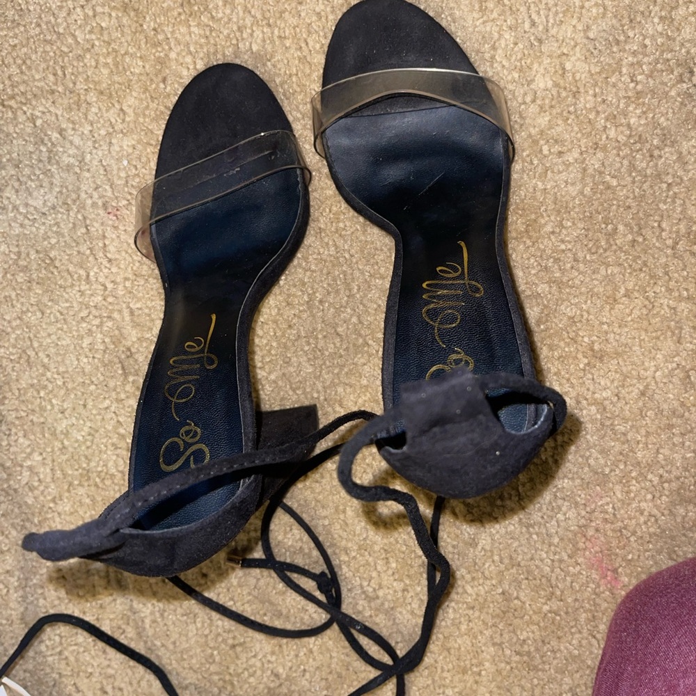 So Me Black Heeled Sandals with Clear Strap